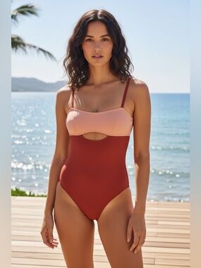 Adore me Womens swimsuit one piece two tone keyhole Colorblock L new